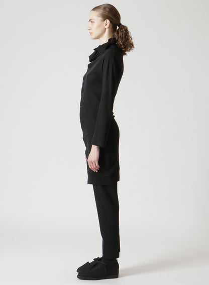 COSMORAMA COTTON DRAPED LONG SLEEVE BUTTON-UP TURTLENECK TOP