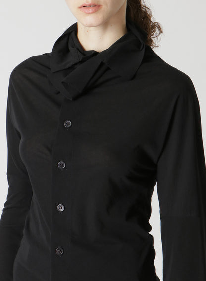 COSMORAMA COTTON DRAPED LONG SLEEVE BUTTON-UP TURTLENECK TOP