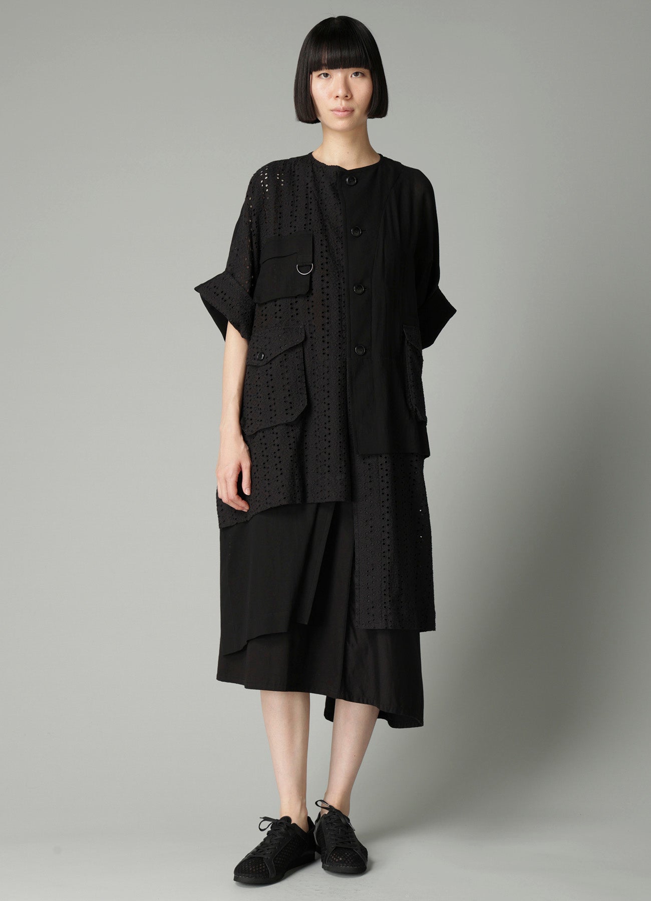 INDIAN EMBROIDERY LACE OUT POCKET UNBALANCED COAT