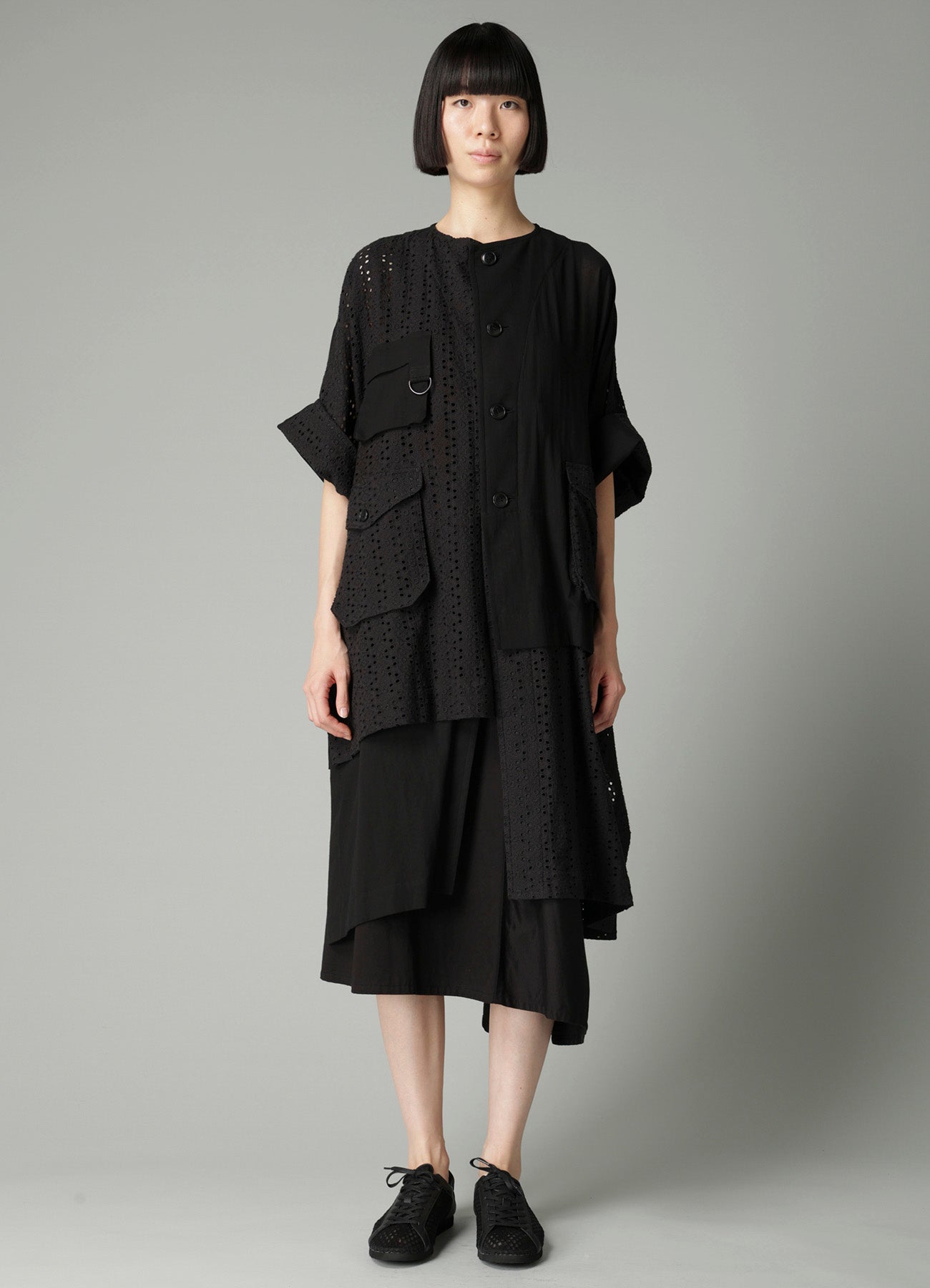 INDIAN EMBROIDERY LACE OUT POCKET UNBALANCED COAT