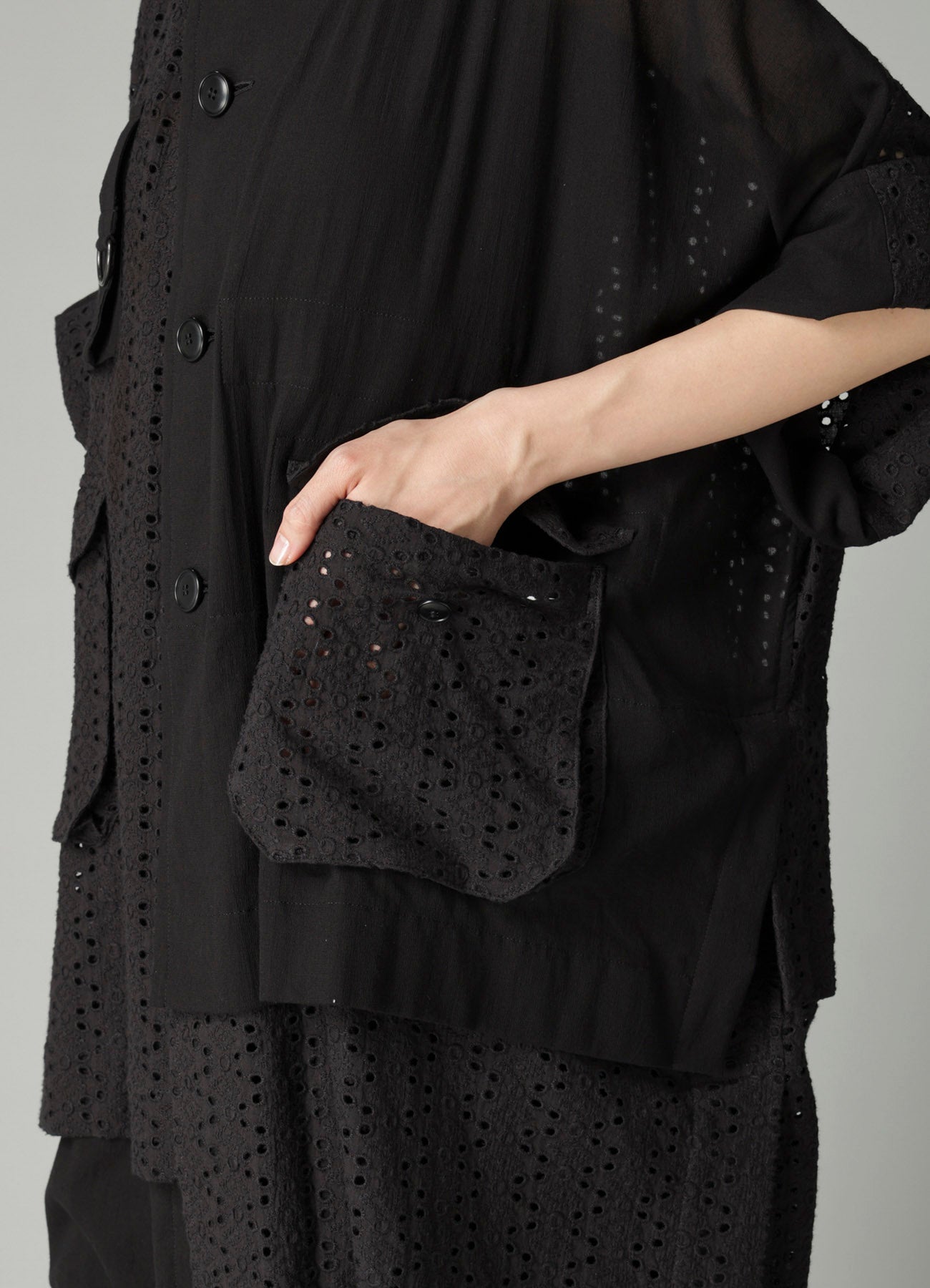 INDIAN EMBROIDERY LACE OUT POCKET UNBALANCED COAT