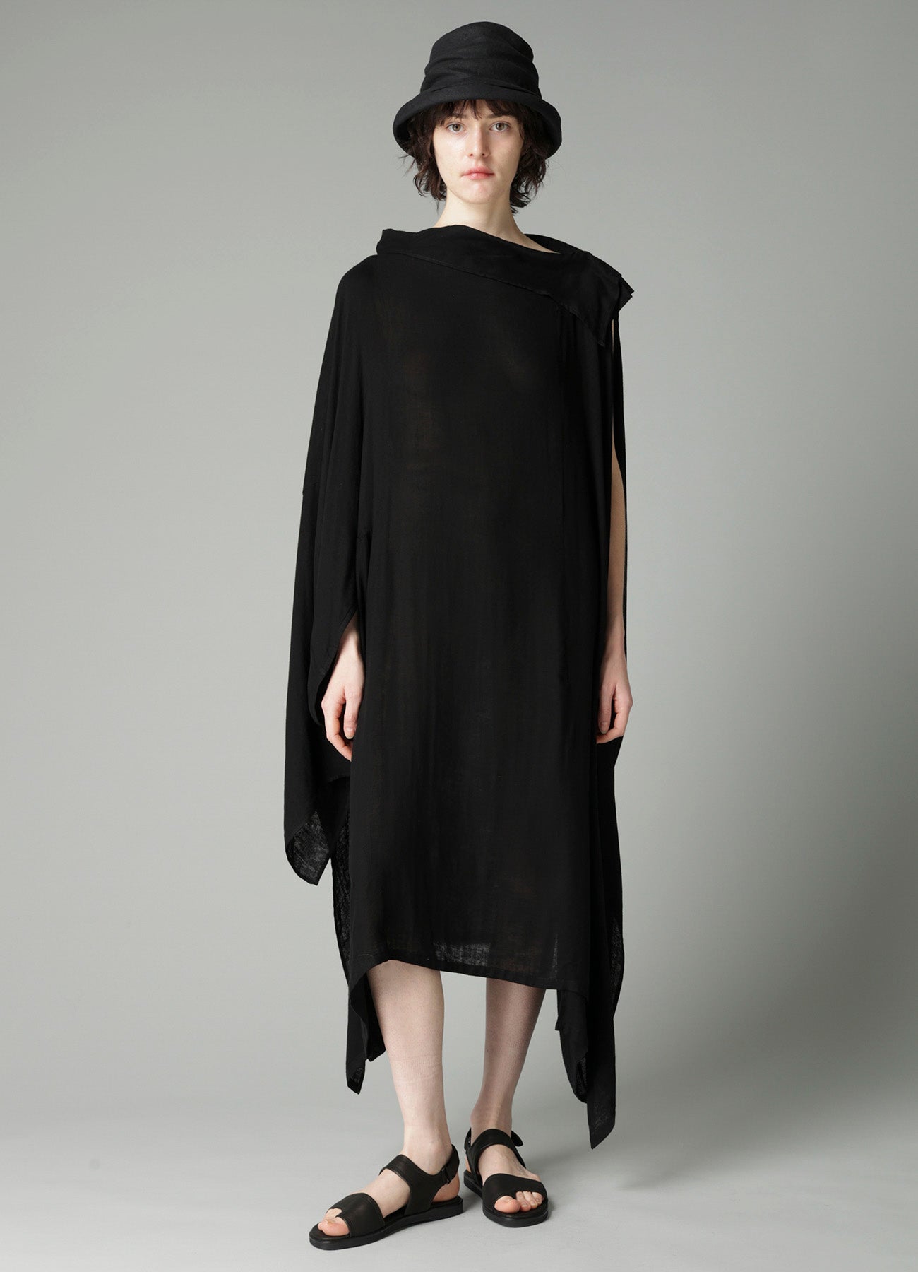 Ry DOUBLE LAYER GAUZE STAND COLLAR ASYMMETRIC DRESS