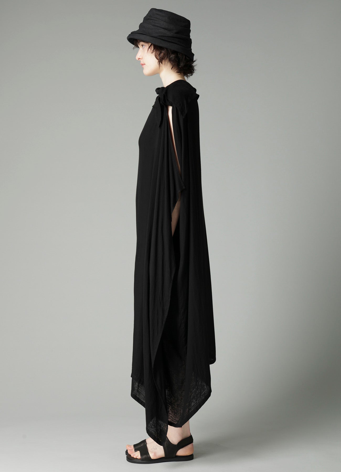 Ry DOUBLE LAYER GAUZE STAND COLLAR ASYMMETRIC DRESS