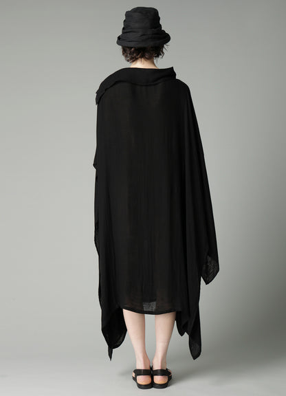 Ry DOUBLE LAYER GAUZE STAND COLLAR ASYMMETRIC DRESS