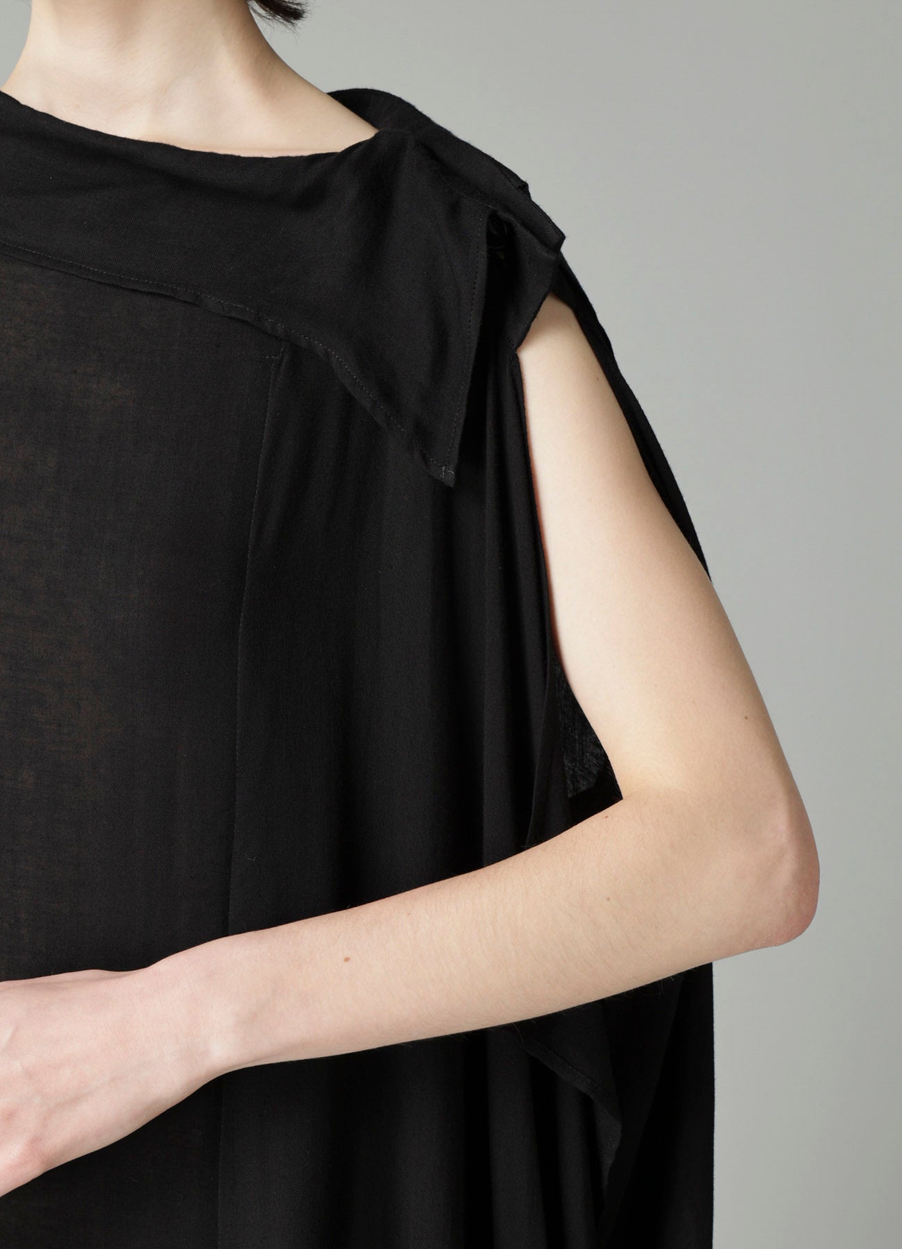 Ry DOUBLE LAYER GAUZE STAND COLLAR ASYMMETRIC DRESS