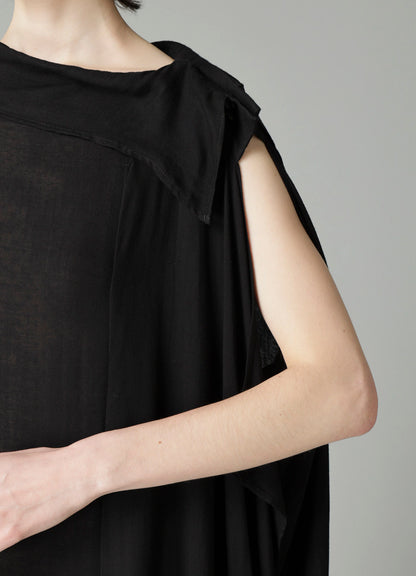 Ry DOUBLE LAYER GAUZE STAND COLLAR ASYMMETRIC DRESS