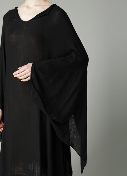 Ry DOUBLE LAYER GAUZE V NECK SLIT DRESS