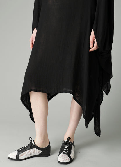 Ry DOUBLE LAYER GAUZE V NECK SLIT DRESS