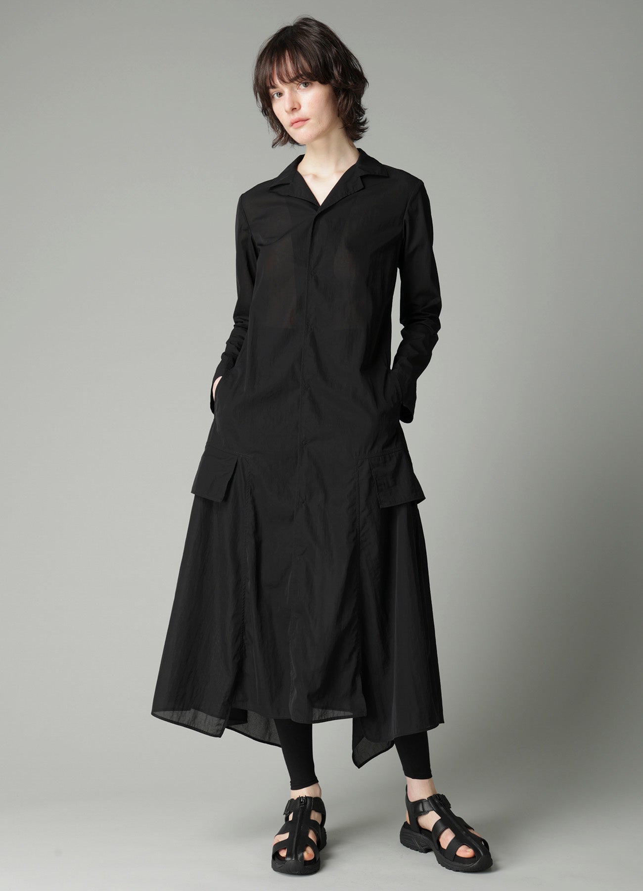 RECYCLE Ny PLAIN WEAVE NOTCHED SHIRT COLLAR DRESS