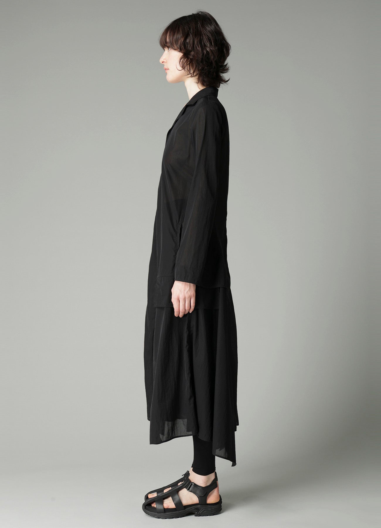 RECYCLE Ny PLAIN WEAVE NOTCHED SHIRT COLLAR DRESS