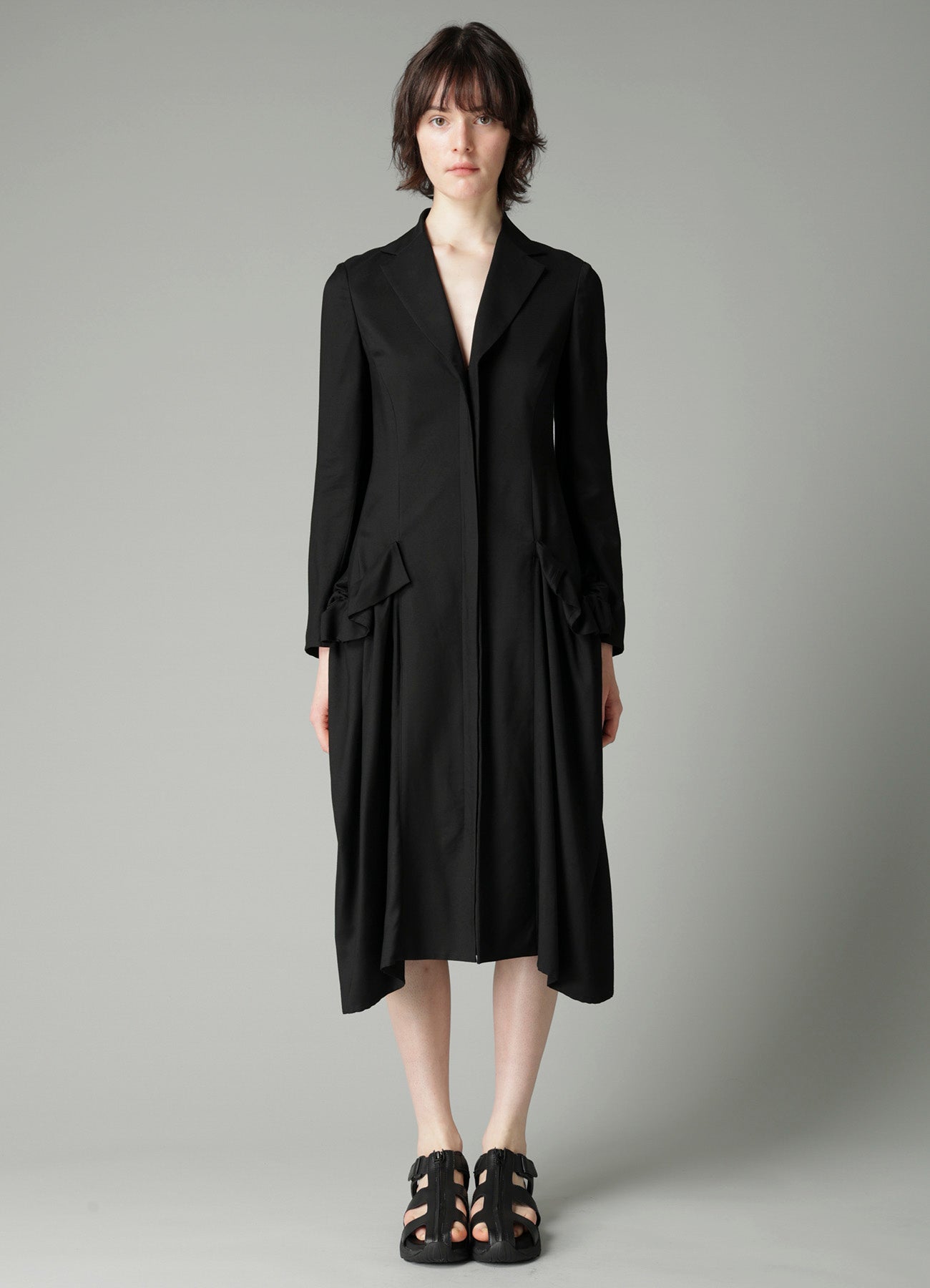 VISCOSE TWILL SIDE GATHER DETAIL ZIP DRESS