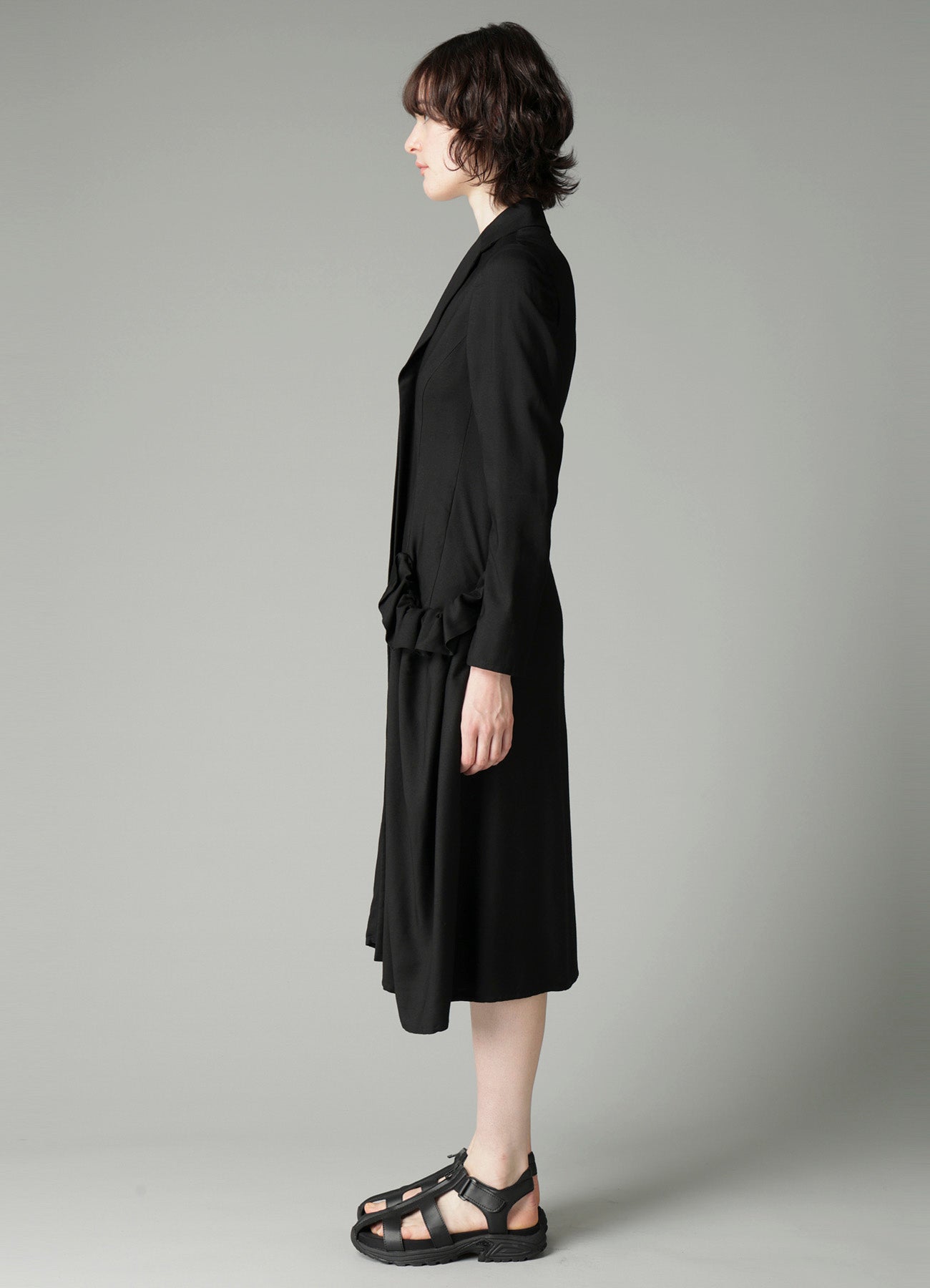 VISCOSE TWILL SIDE GATHER DETAIL ZIP DRESS