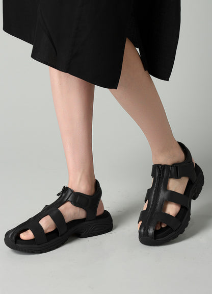 Pu LEATHER FRONT ZIP SANDALS