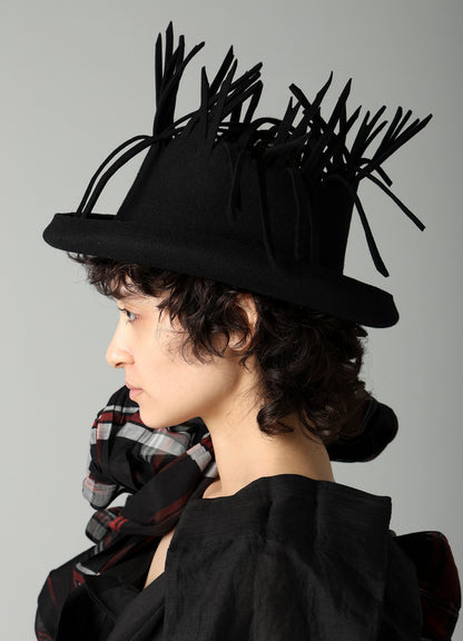 WOOL FELT BK TOP FRINGE HAT A