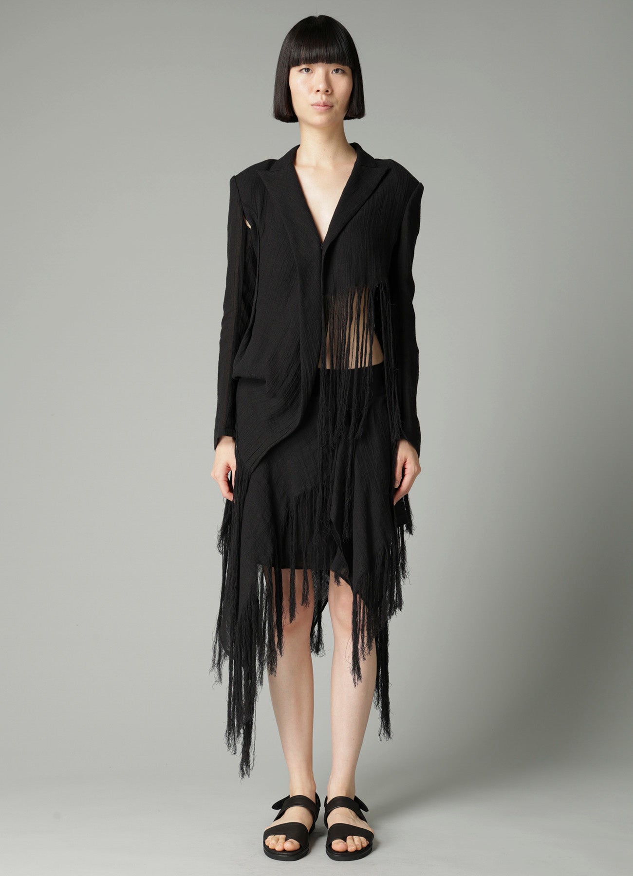 CRINKLE Li GAUZE HEM LINE FRINGE POINT ASM JACKET