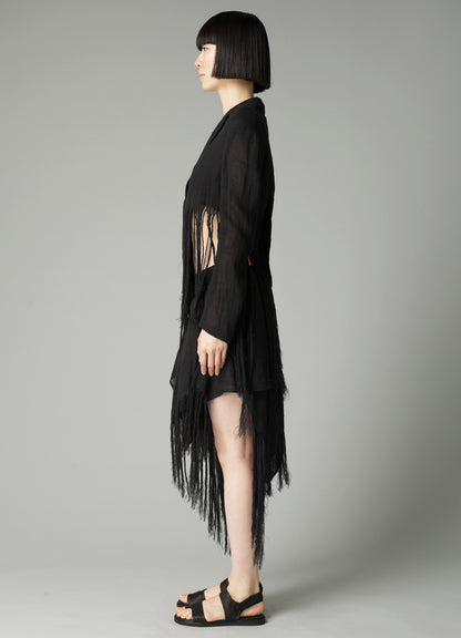CRINKLE Li GAUZE HEM LINE FRINGE POINT ASM JACKET