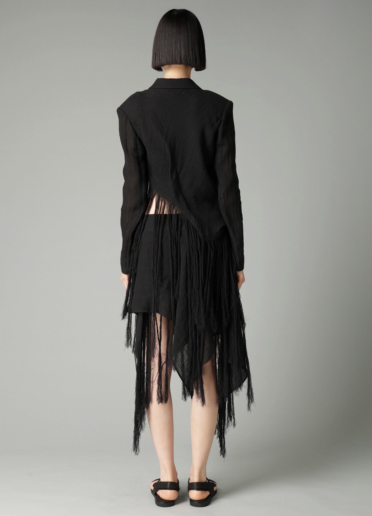 CRINKLE Li GAUZE HEM LINE FRINGE POINT ASM JACKET