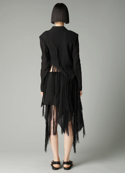 CRINKLE Li GAUZE HEM LINE FRINGE POINT ASM JACKET