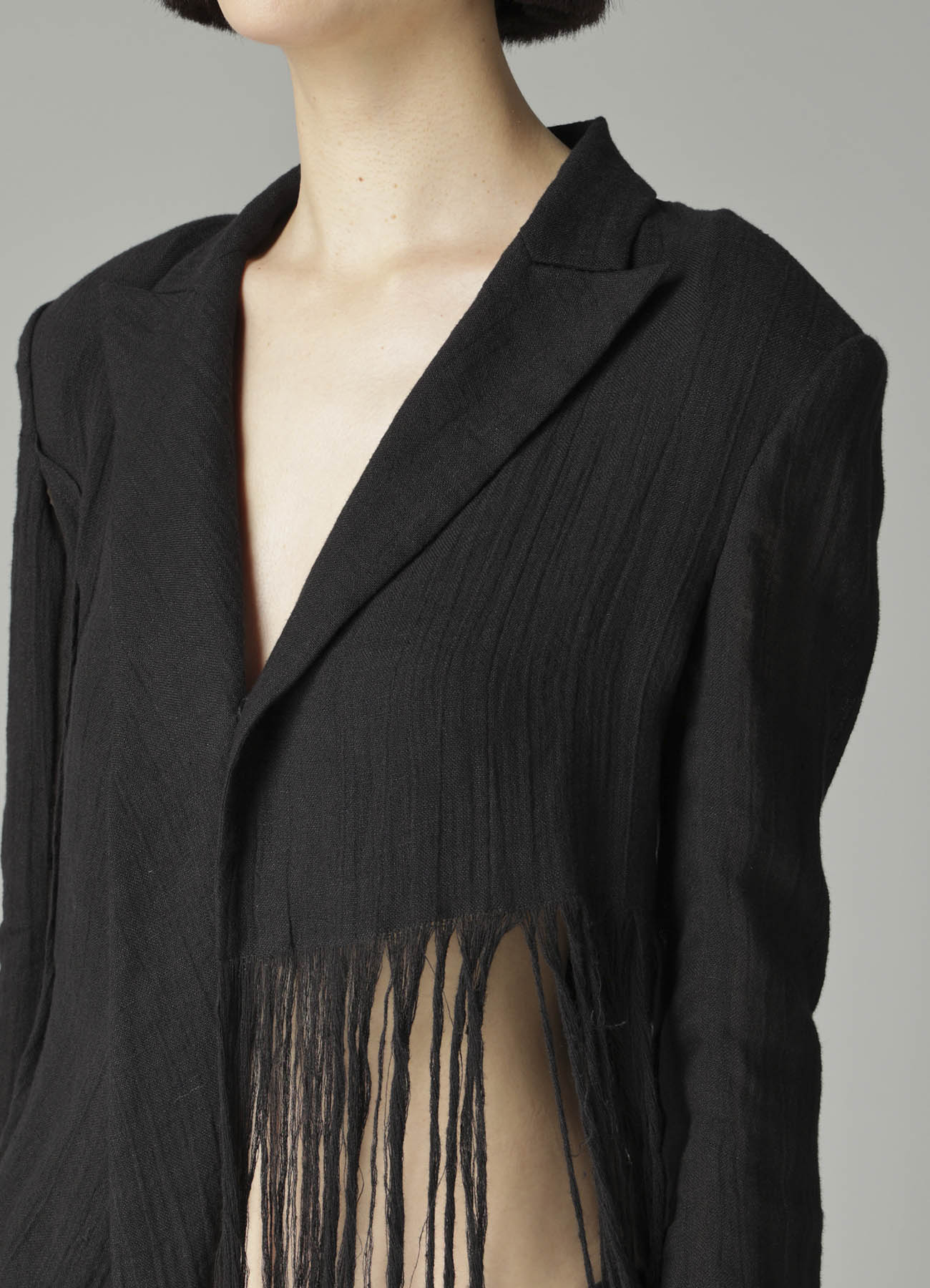 CRINKLE Li GAUZE HEM LINE FRINGE POINT ASM JACKET