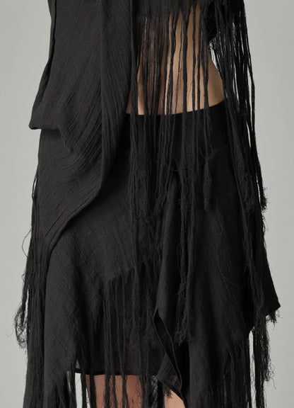 CRINKLE Li GAUZE HEM LINE FRINGE POINT ASM JACKET