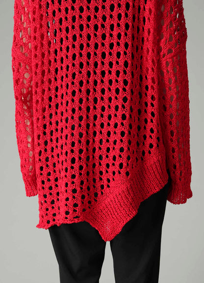 OPENWORK KNIT ROUND NECK PULLOVER