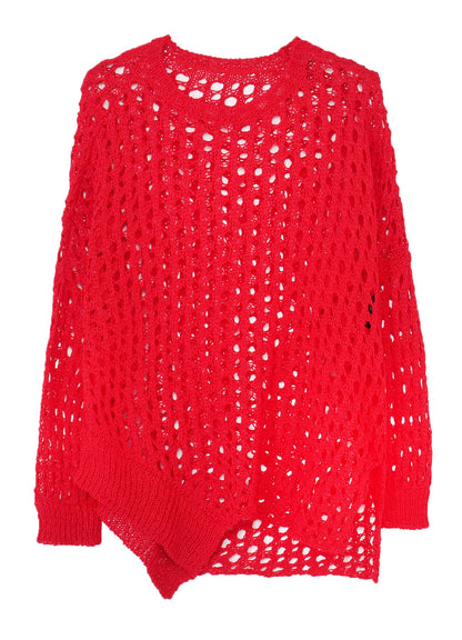 OPENWORK KNIT ROUND NECK PULLOVER