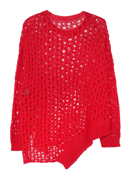 OPENWORK KNIT ROUND NECK PULLOVER
