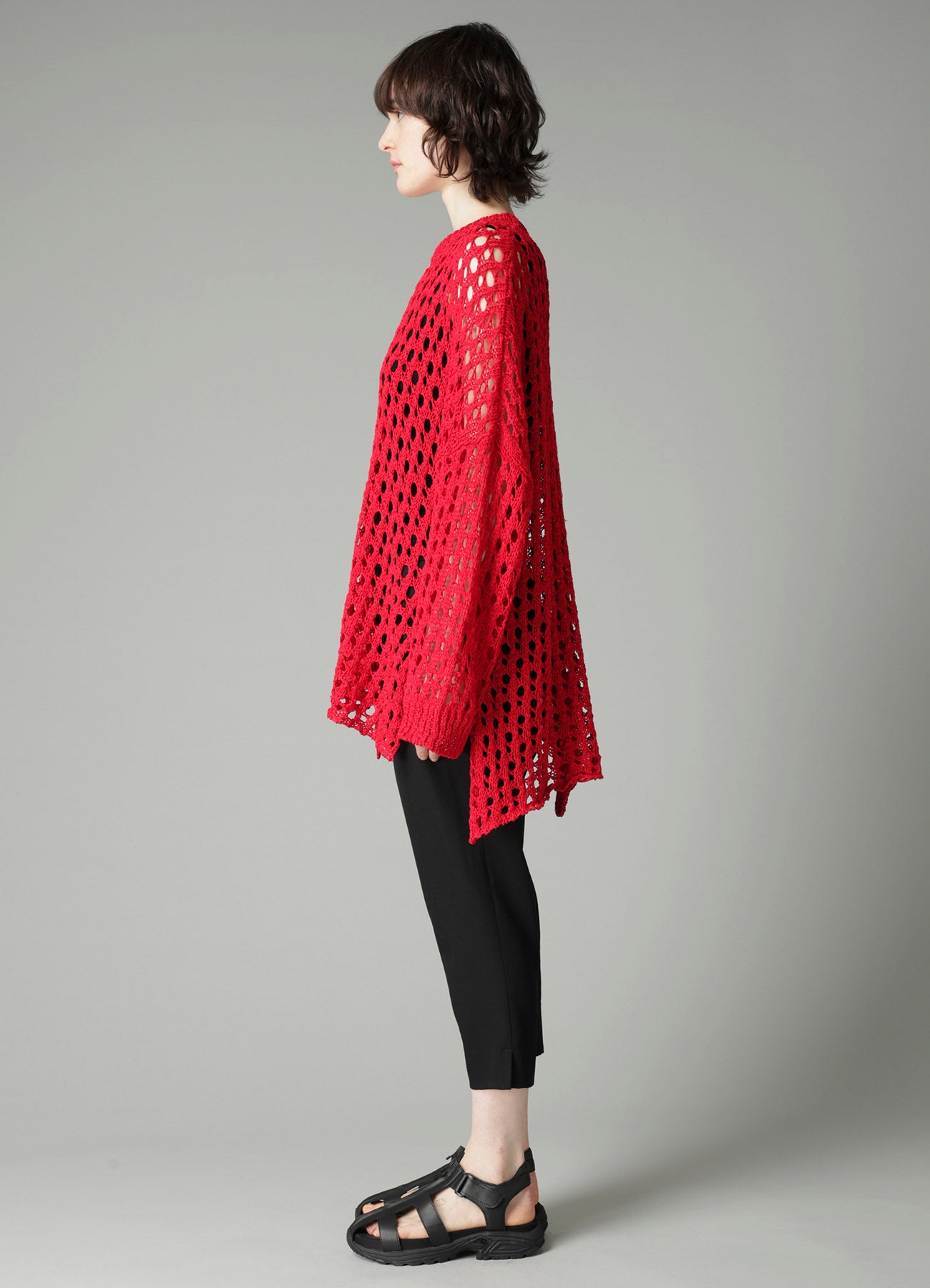 OPENWORK KNIT ROUND NECK PULLOVER