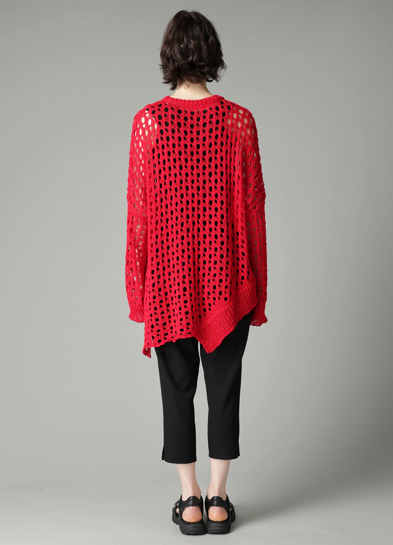 OPENWORK KNIT ROUND NECK PULLOVER