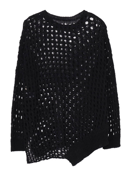 OPENWORK KNIT ROUND NECK PULLOVER