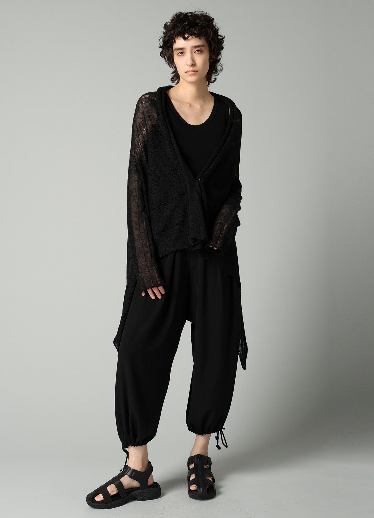 STRIPE PATTERN DRAPED CARDIGAN