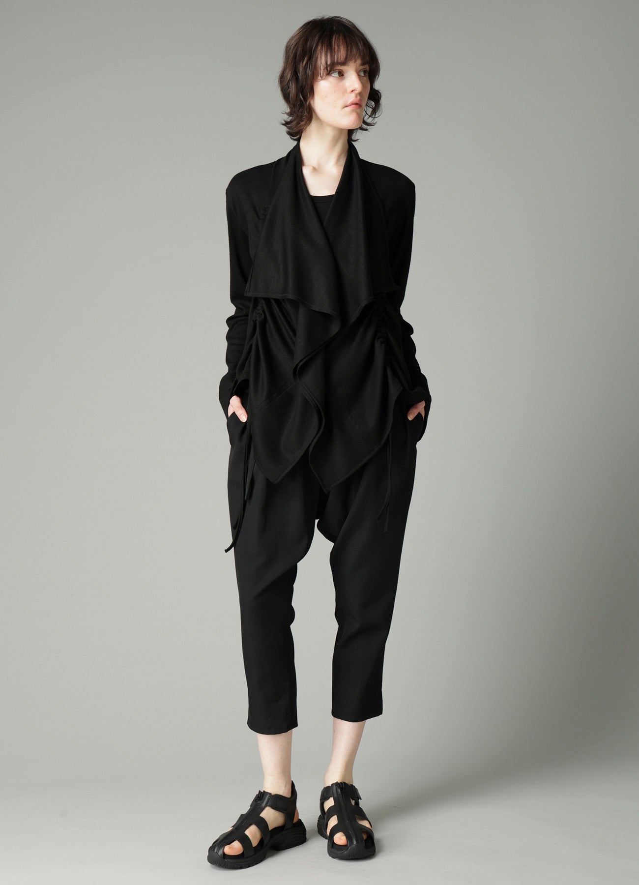 WOOL INTERLOCK DRAPED GATHER CARDIGAN – THE SHOP YOHJI YAMAMOTO