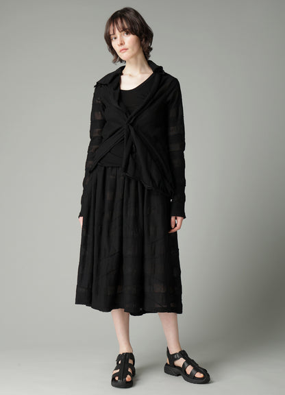 TUCK JACQUARD GATHER DETAIL CARDIGAN
