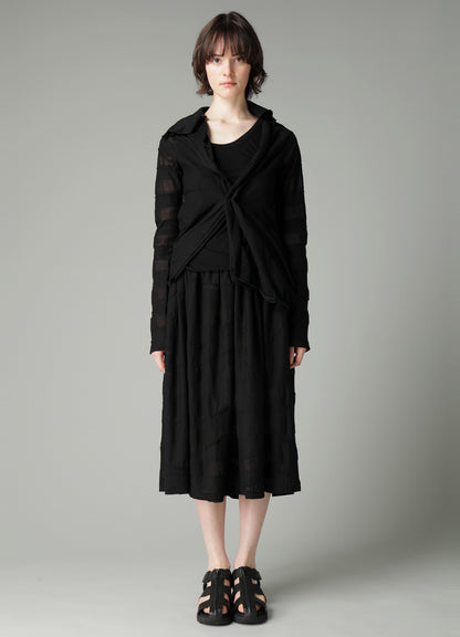 TUCK JACQUARD GATHER DETAIL CARDIGAN