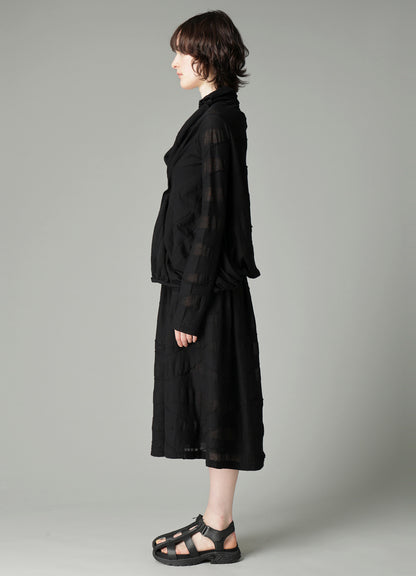 TUCK JACQUARD GATHER DETAIL CARDIGAN