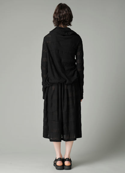 TUCK JACQUARD GATHER DETAIL CARDIGAN
