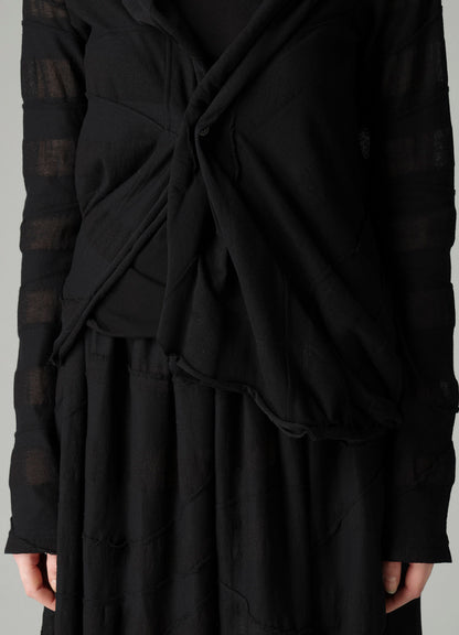TUCK JACQUARD GATHER DETAIL CARDIGAN