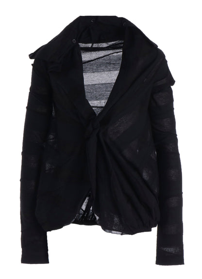 TUCK JACQUARD GATHER DETAIL CARDIGAN