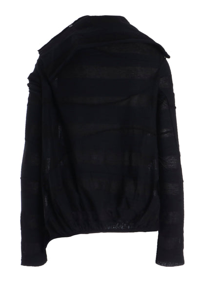 TUCK JACQUARD GATHER DETAIL CARDIGAN