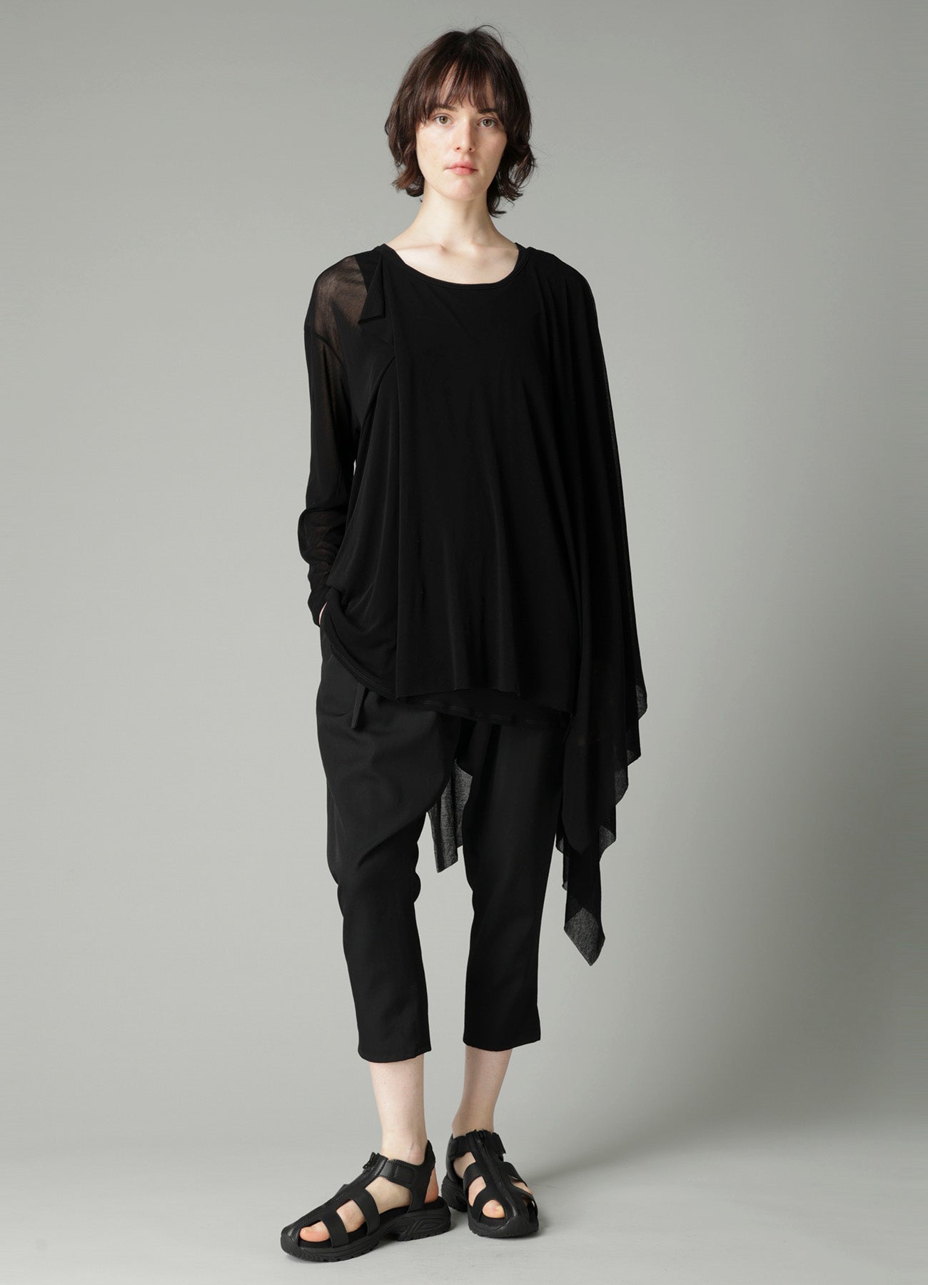 HIGH TWISTED SHEER JERSEY MULTI-WAY LONG SLV T