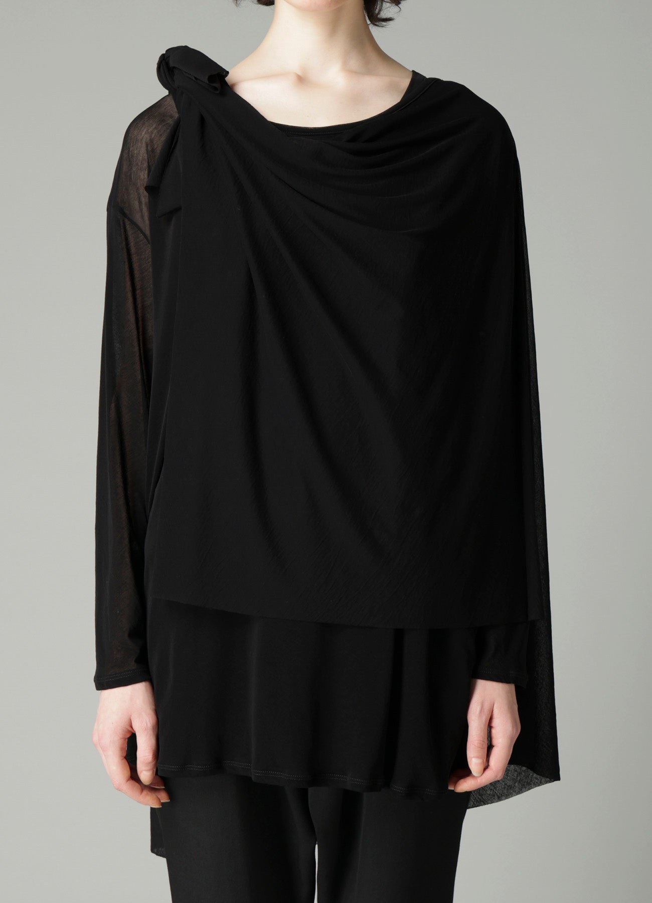 HIGH TWISTED SHEER JERSEY MULTI-WAY LONG SLV T