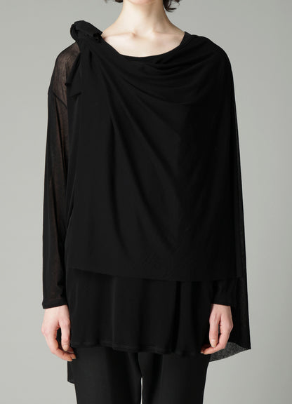 HIGH TWISTED SHEER JERSEY MULTI-WAY LONG SLV T
