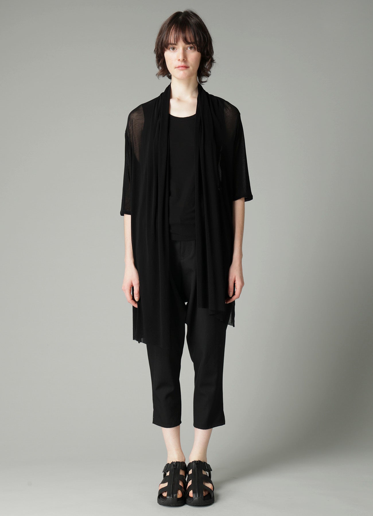 HIGH TWISTED SHEER JERSEY 3/4 SLEEEVE CARDIGAN