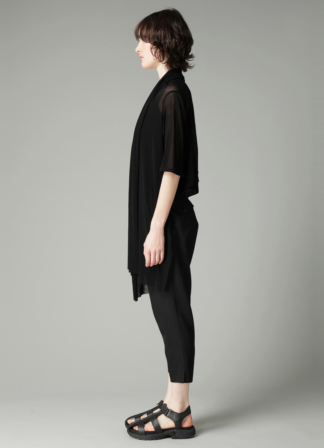 HIGH TWISTED SHEER JERSEY 3/4 SLEEEVE CARDIGAN