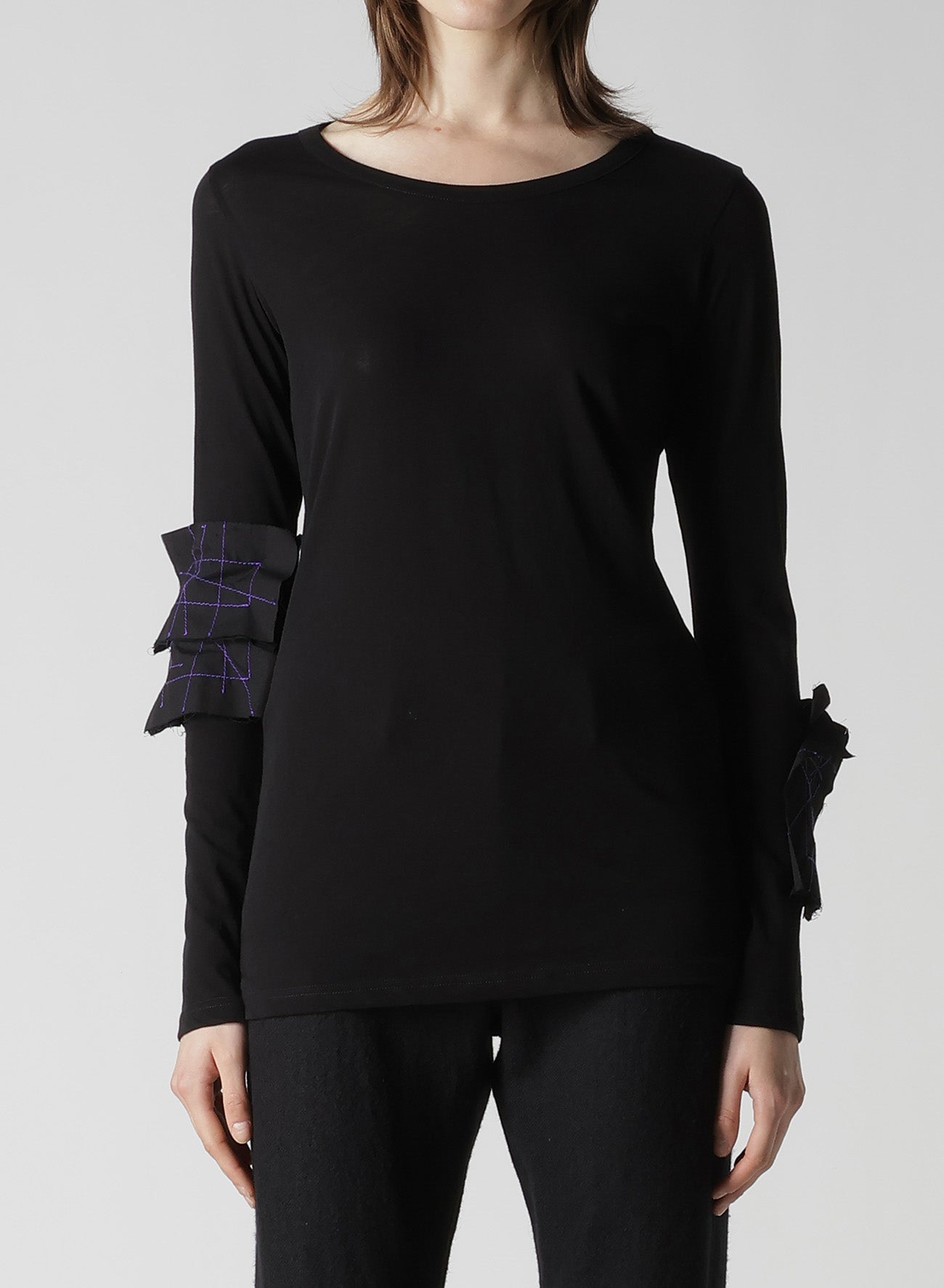 COTTON SINGLE JERSEY R MOTIF LONG T-SHIRT