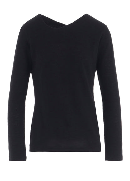 AIRY SPUN LIGHT MILLED ANGULAR NECK LONG T-SHIRT