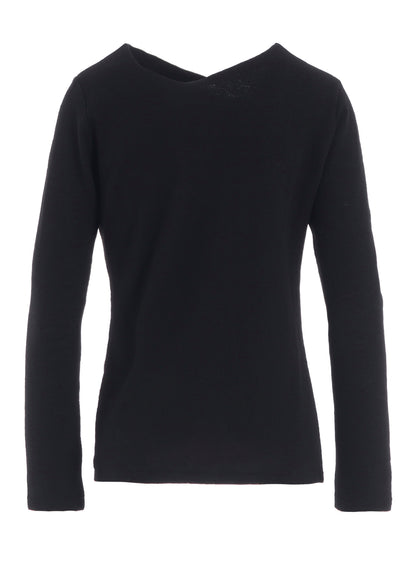 AIRY SPUN LIGHT MILLED ANGULAR NECK LONG T-SHIRT