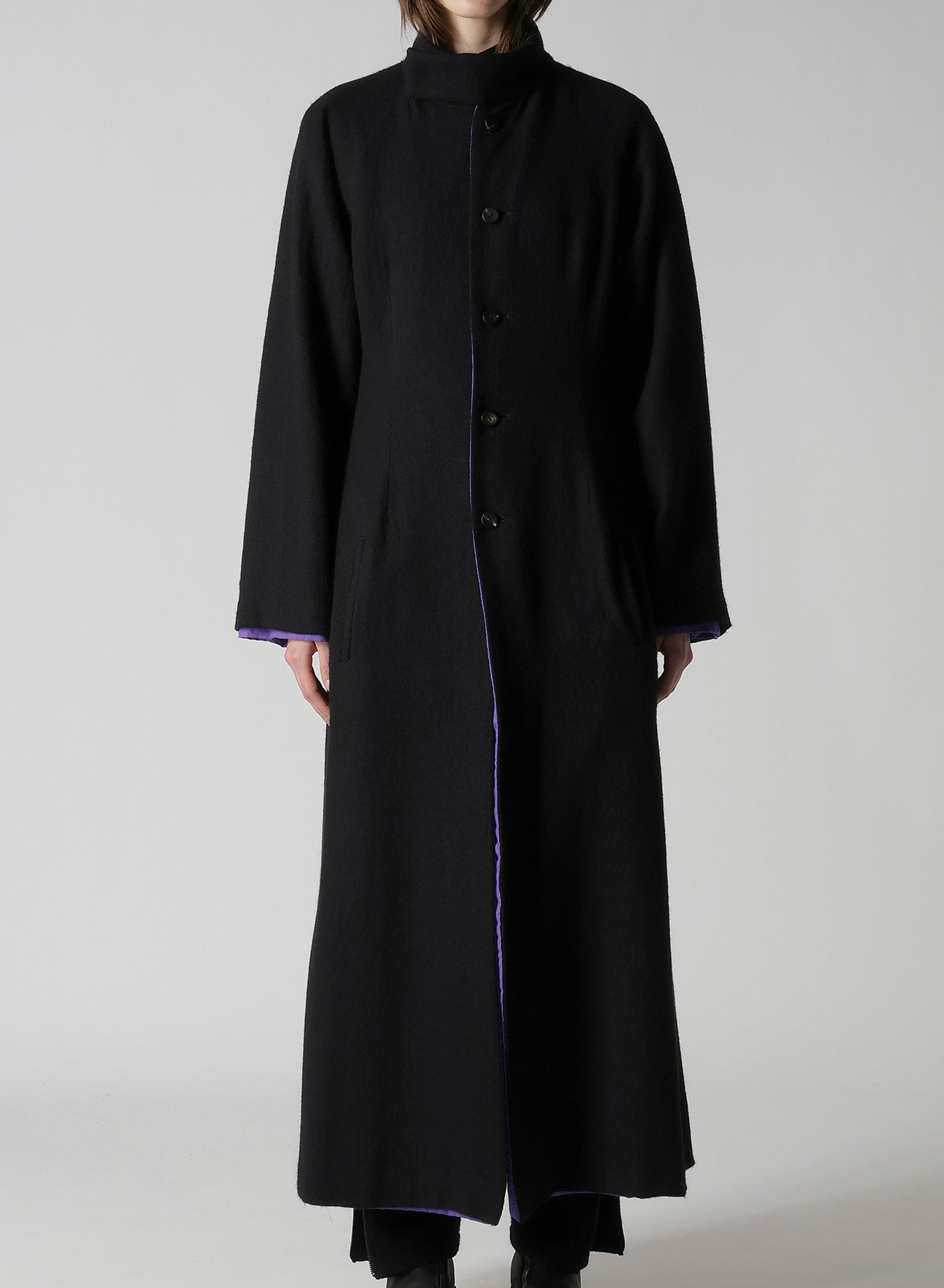 OVERDYE WOOL VIERA REVERSIBLE STAND COLLAR COAT