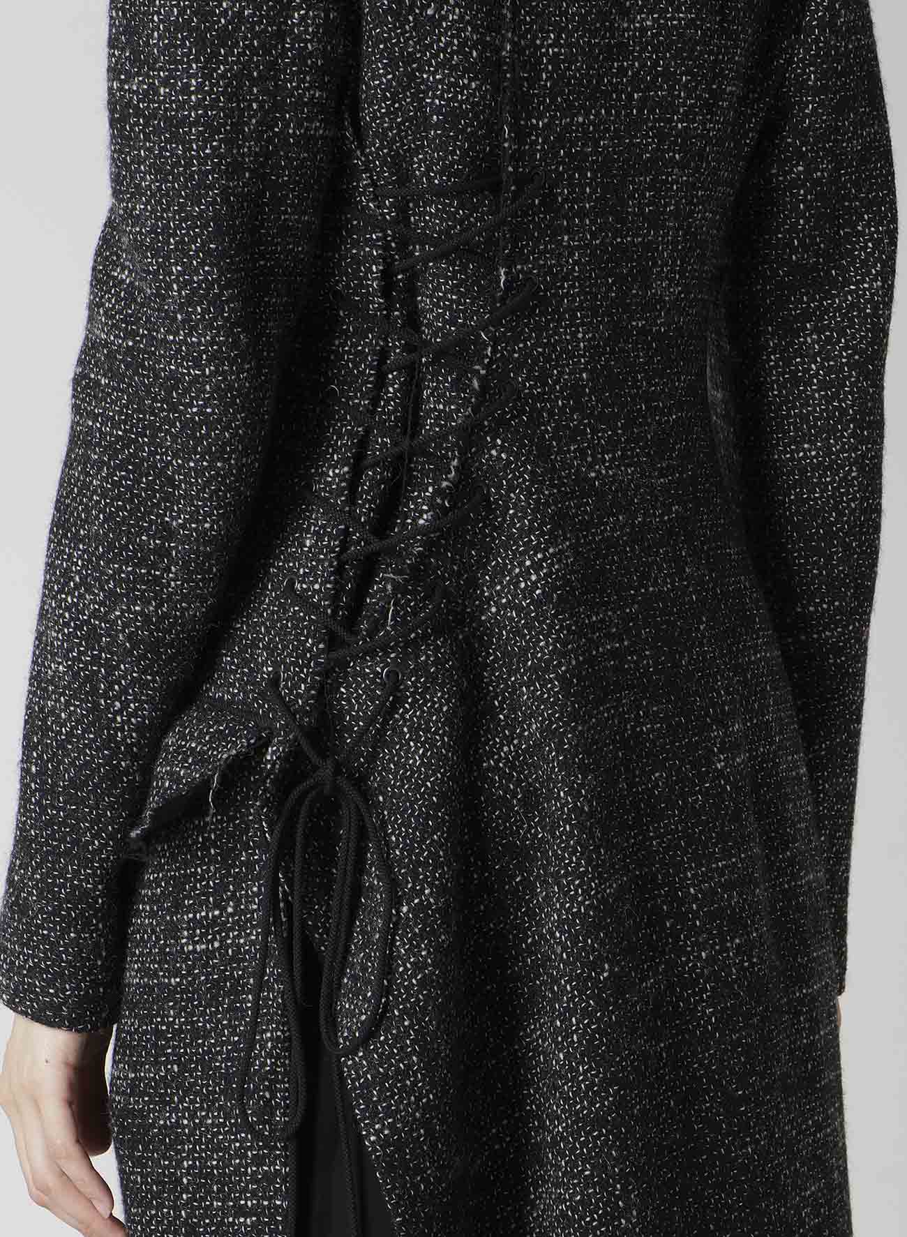 HANDMADE TWEED BACK LACE UP LONG COAT
