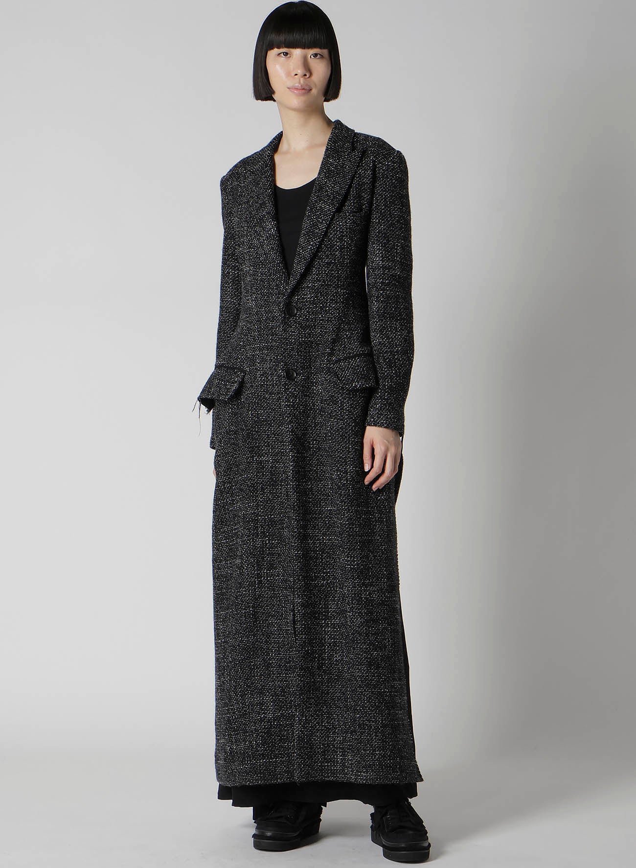 HANDMADE TWEED BACK LACE UP LONG COAT